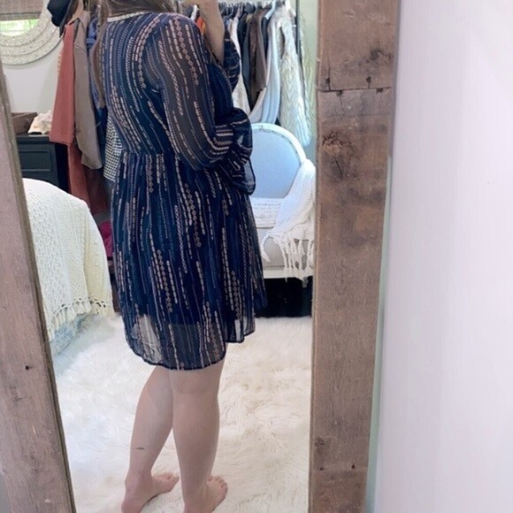 L Love small navy blue boho bell sleeve dress - Picture 4 of 8